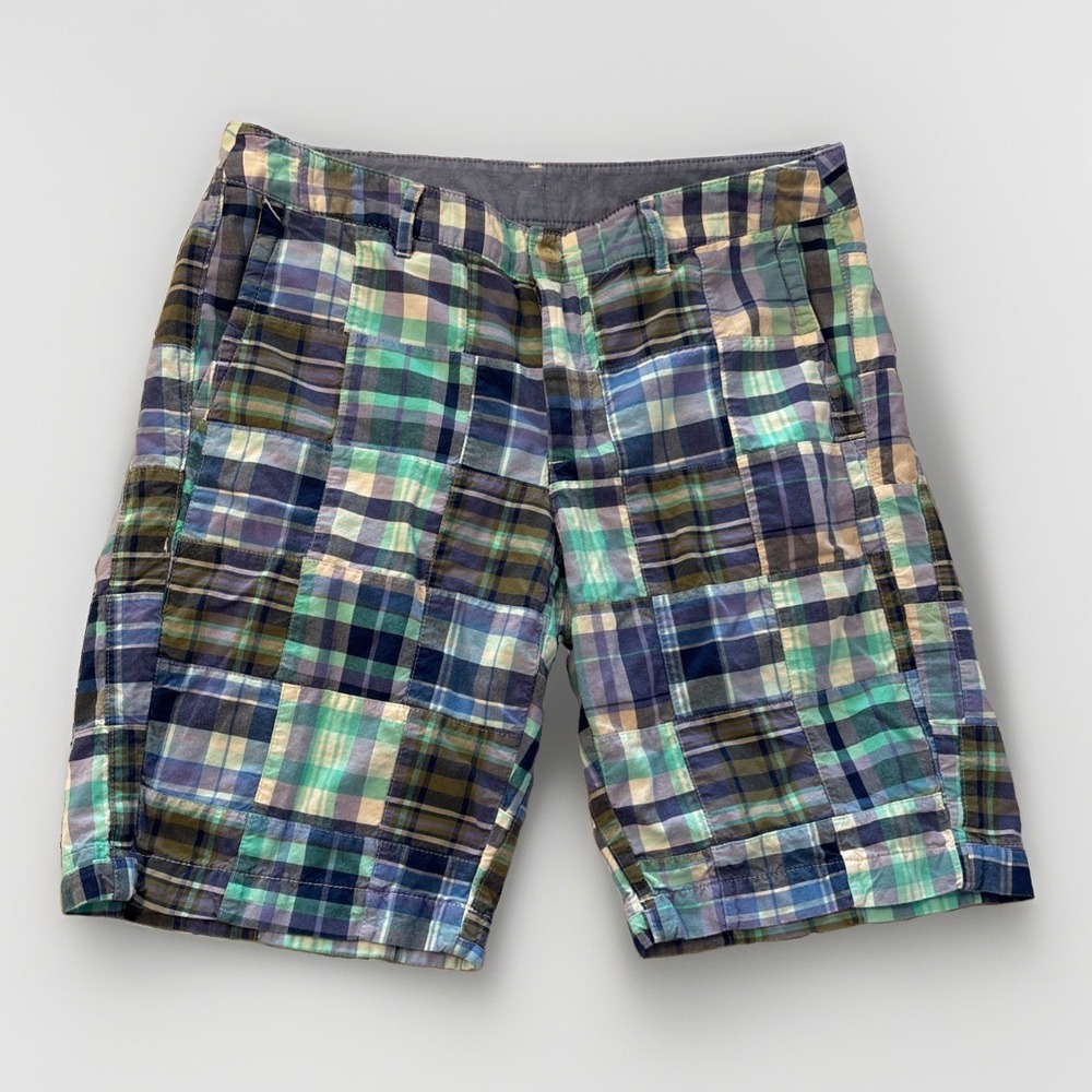 LL Bean Women's Comfort Shorts Patchwork Bermudas 9" Favorite Fit 8 Blue Green